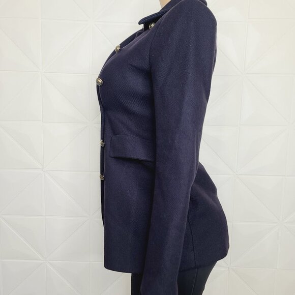 Zara Women's Black Wide Spread Collar Woolen Button-Front Pea Coat Size XS - Picture 5 of 9